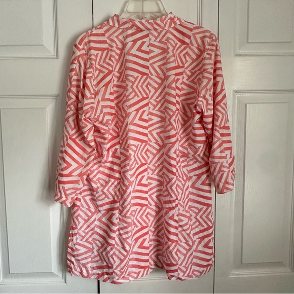 Connie Roberson Shirt Womens L Linen Button Up Geometric Lagenlook Made in USA - Picture 2 of 15